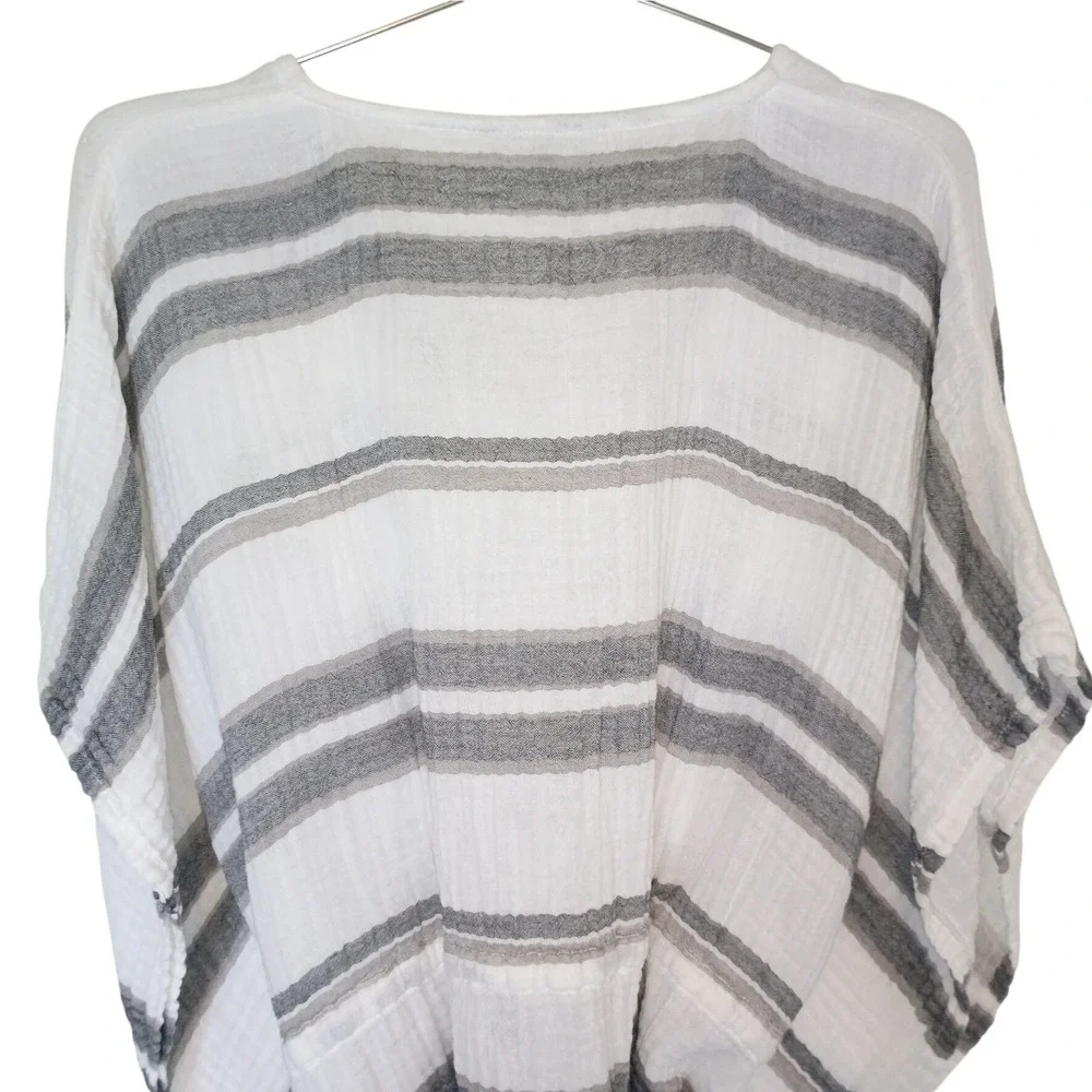 Life is Good Womens White Grey Striped Cotton Gauze Kaftan Cover Up‎ M/L